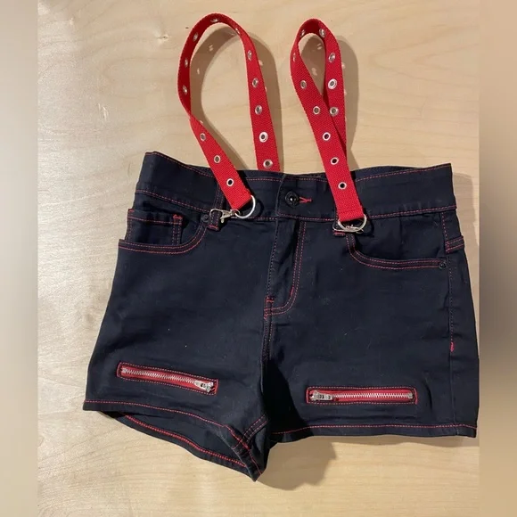 Hot Topic Black Shorts with Red Suspenders 7 (NP) - Picture 2 of 10